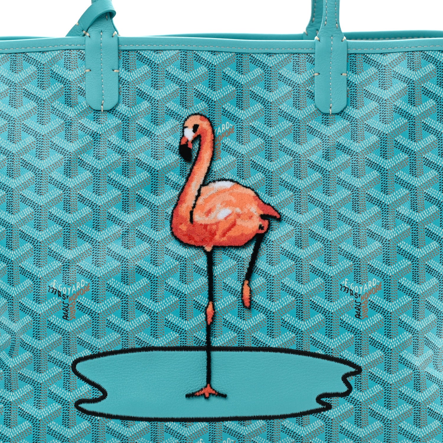 Goyard Goyardine Embroidered Flamingo Reversible Anjou PM Sky Blue 9 of 12