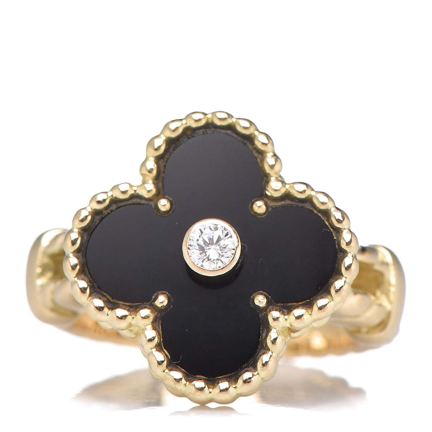 18K Yellow Gold Black Onyx Diamond Vintage Alhambra Ring 47 4