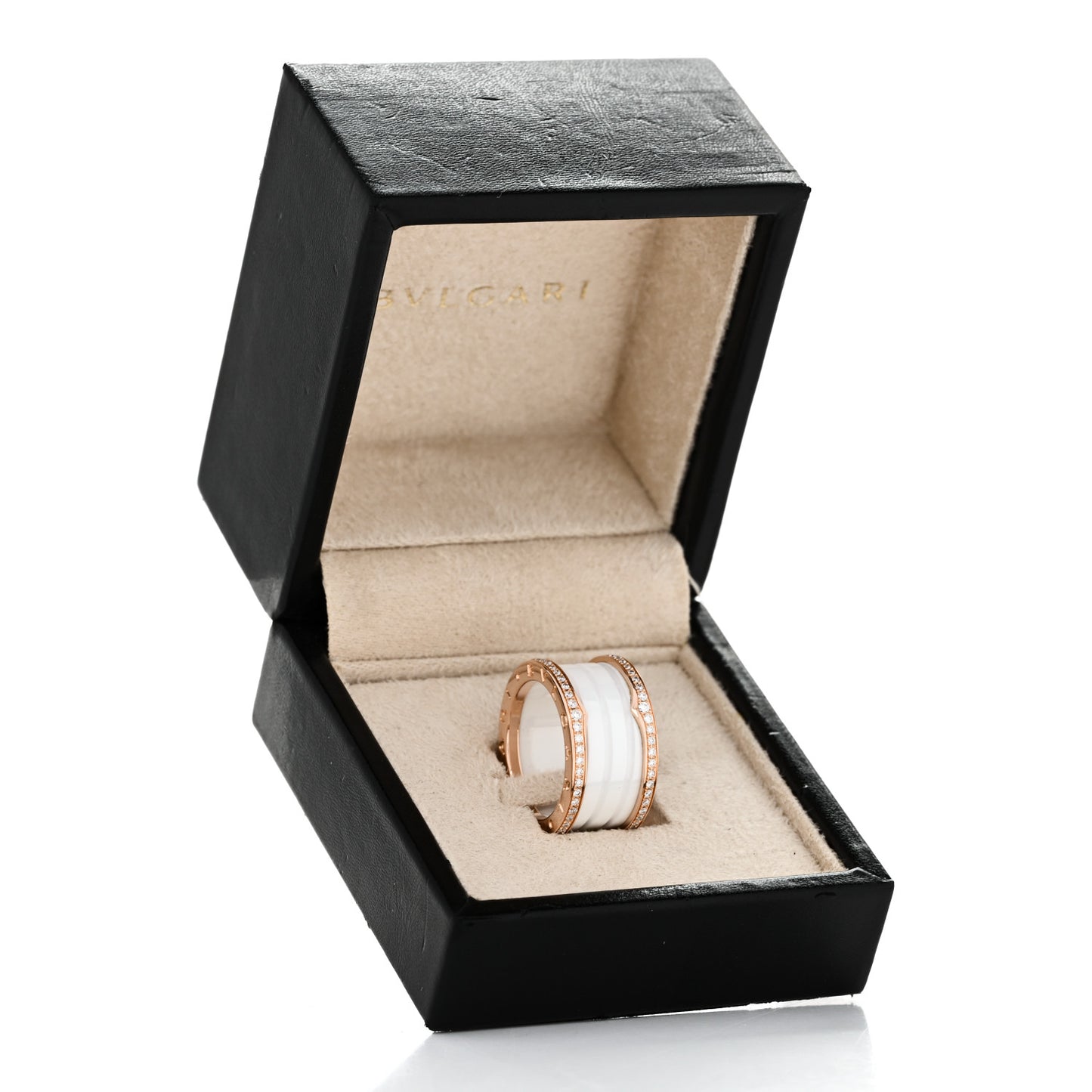 18K Rose Gold White Ceramic Diamond B.Zero1 Four-Band Ring 54 6.75