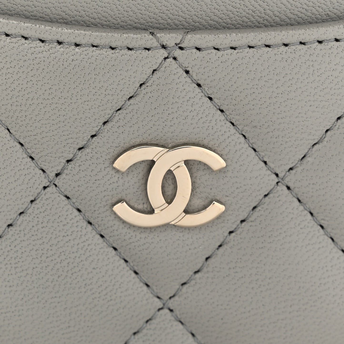 Lambskin Quilted Card Holder Grey
