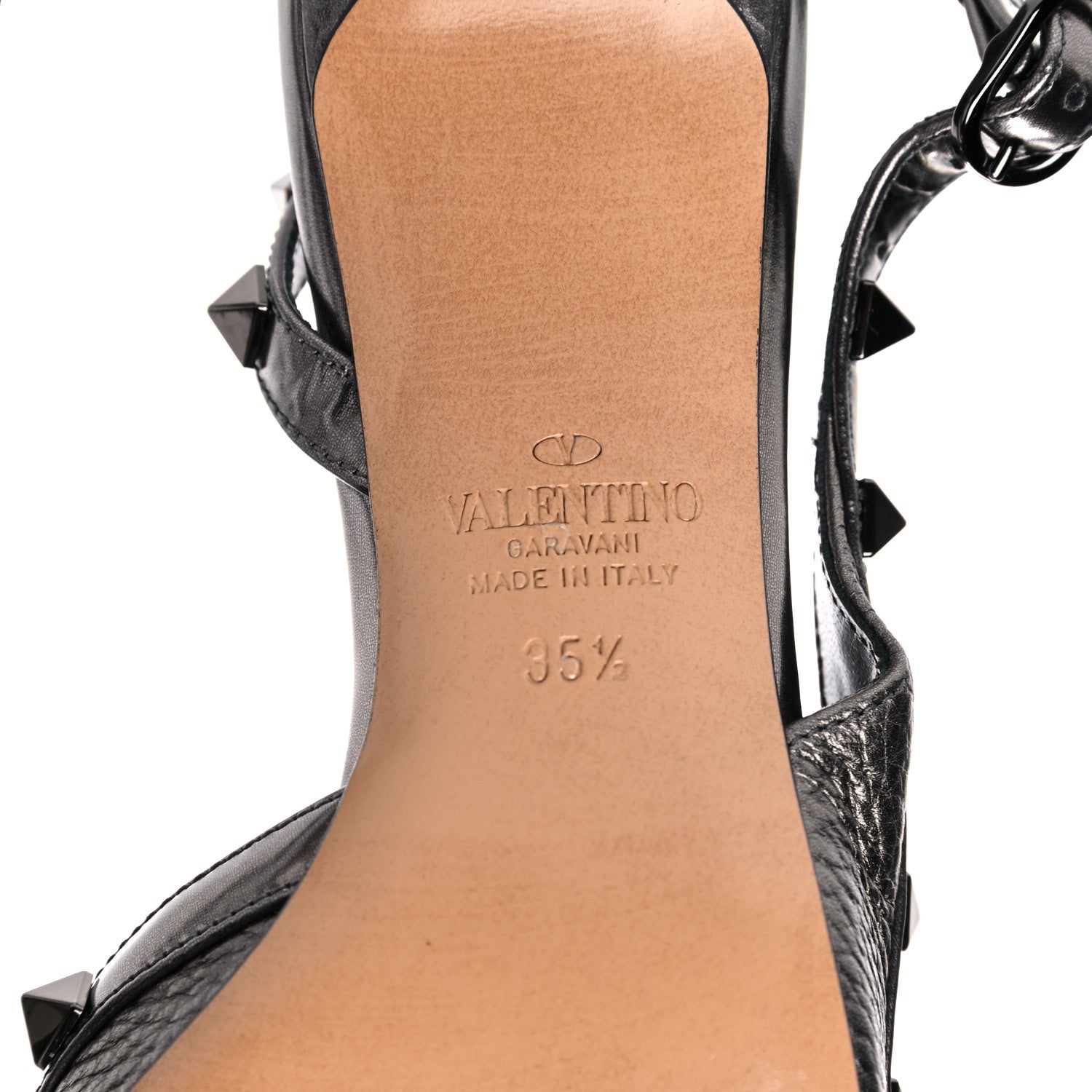 Valentino Garavani Metallic Pebbled Calfskin Rockstud Half D'Orsay Slingback 50mm Pumps 35.5 Rutenio 6 of 12