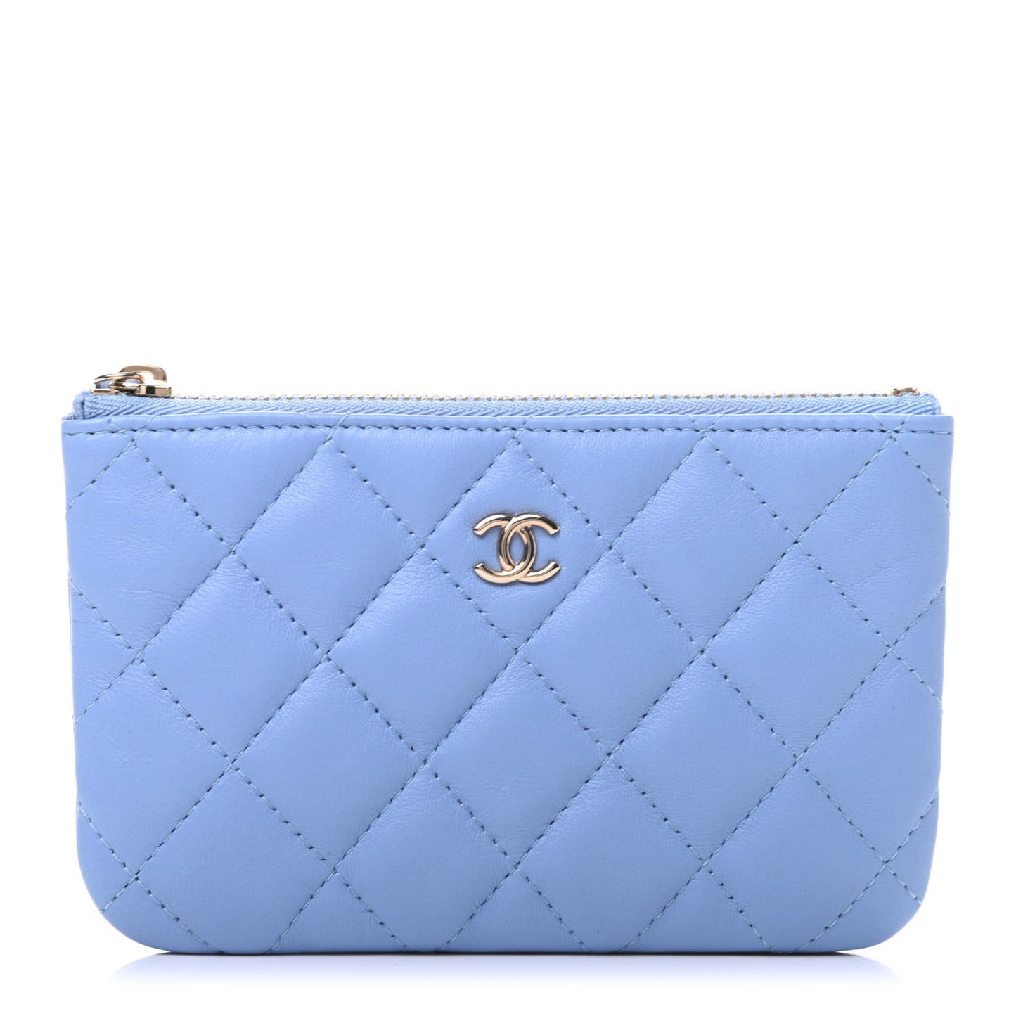 Lambskin Quilted Small Cosmetic Case Light Blue