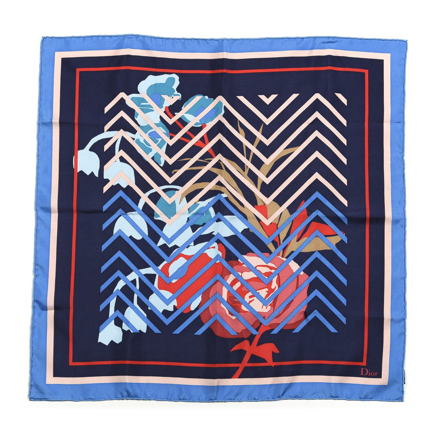 Christian Dior Silk Floral Square Scarf Blue Multicolor 1 of 3