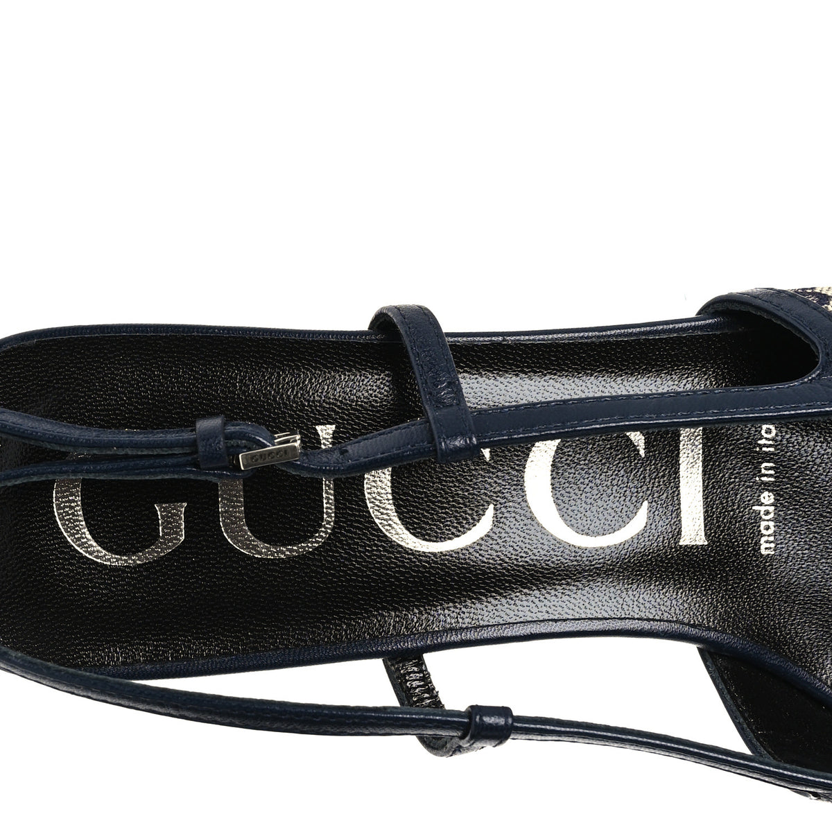 GG Monogram Malaga Kid Square G 35mm Slingback Pumps 37 Beige Blue