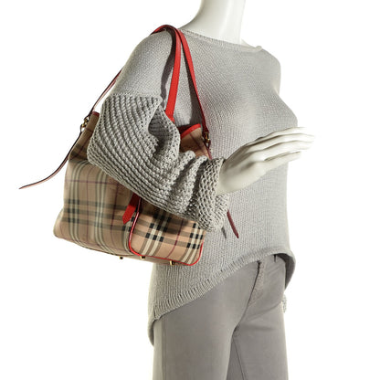 Burberry Haymarket Check Small Canterbury Tote Coral Red 2 of 6