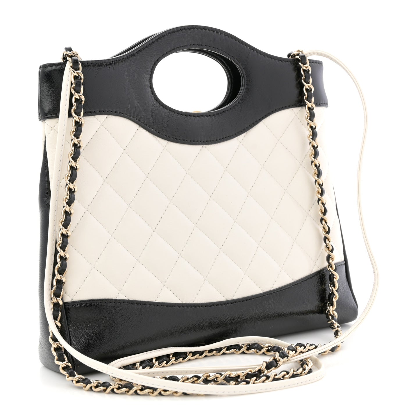 Patent Calfskin Quilted Mini 31 Shopping Bag White Black