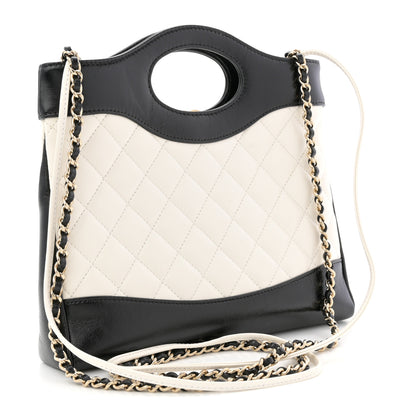 Chanel Patent Calfskin Quilted Mini 31 Shopping Bag White Black 3 of 10