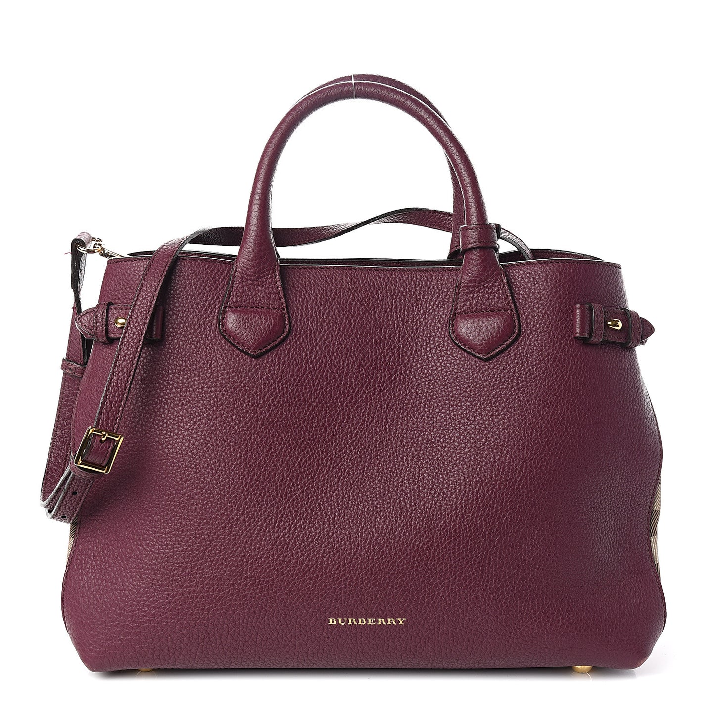 Grainy Calfskin House Check Medium Banner Tote Elderberry