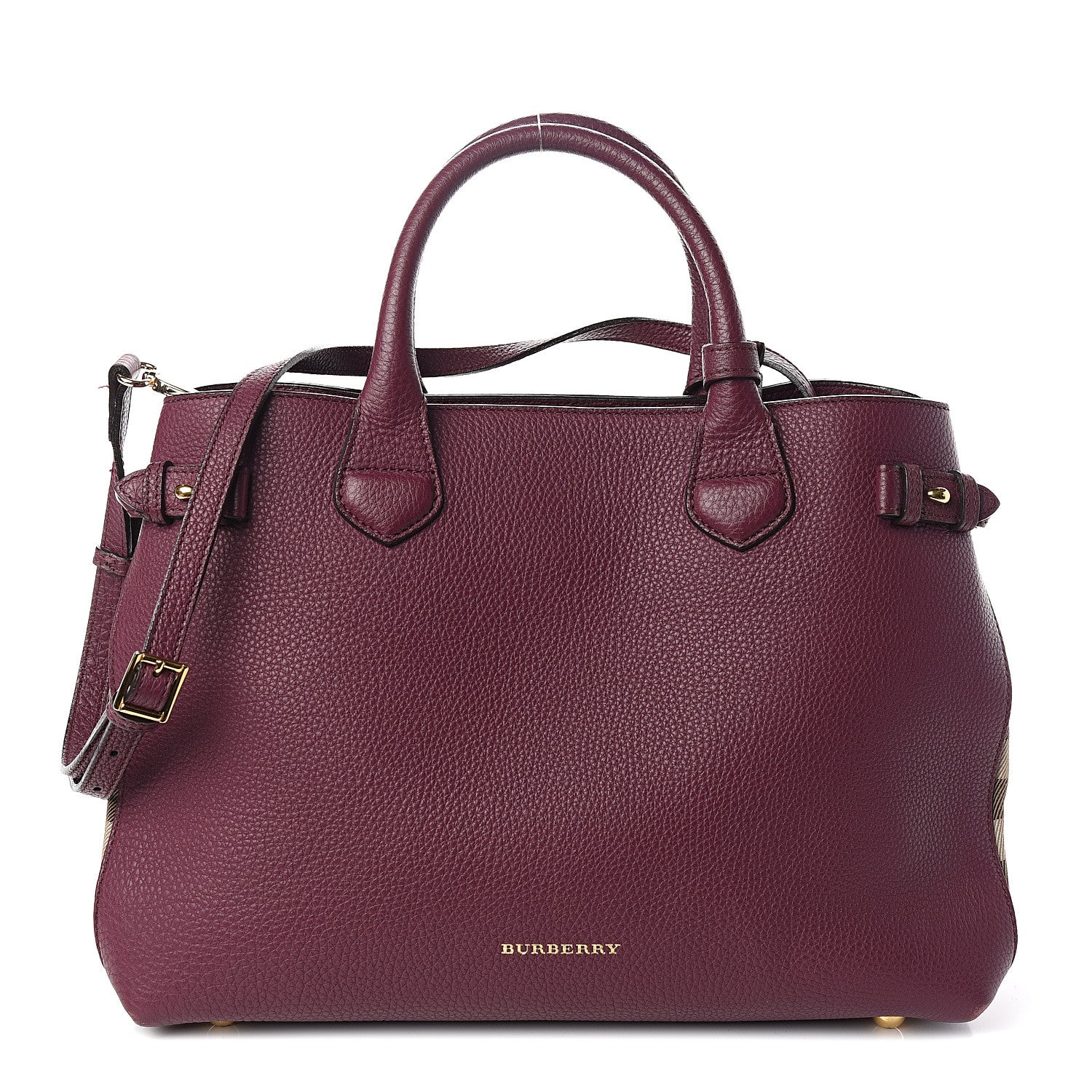 Burberry Grainy Calfskin House Check Medium Banner Tote Elderberry 1 of 11