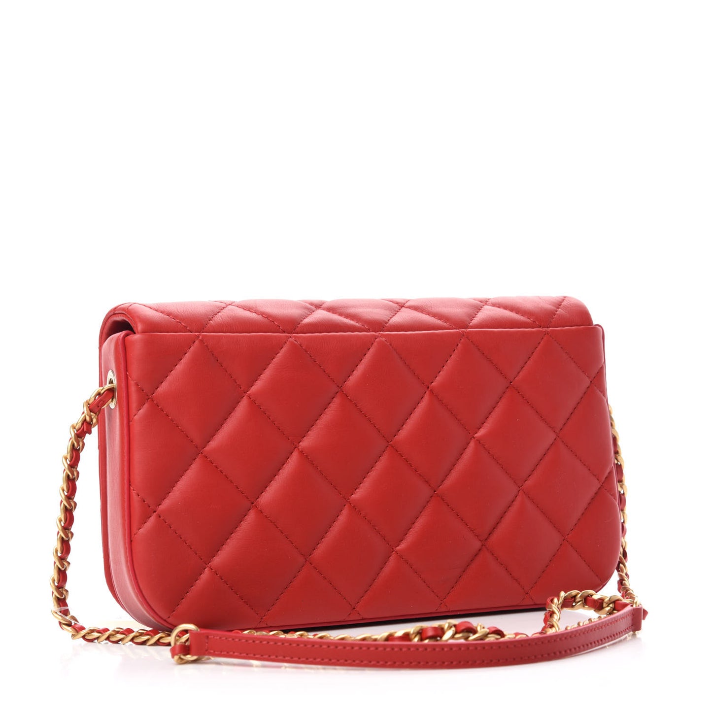 Calfskin Quilted Nailed CC Flap Bag Red
