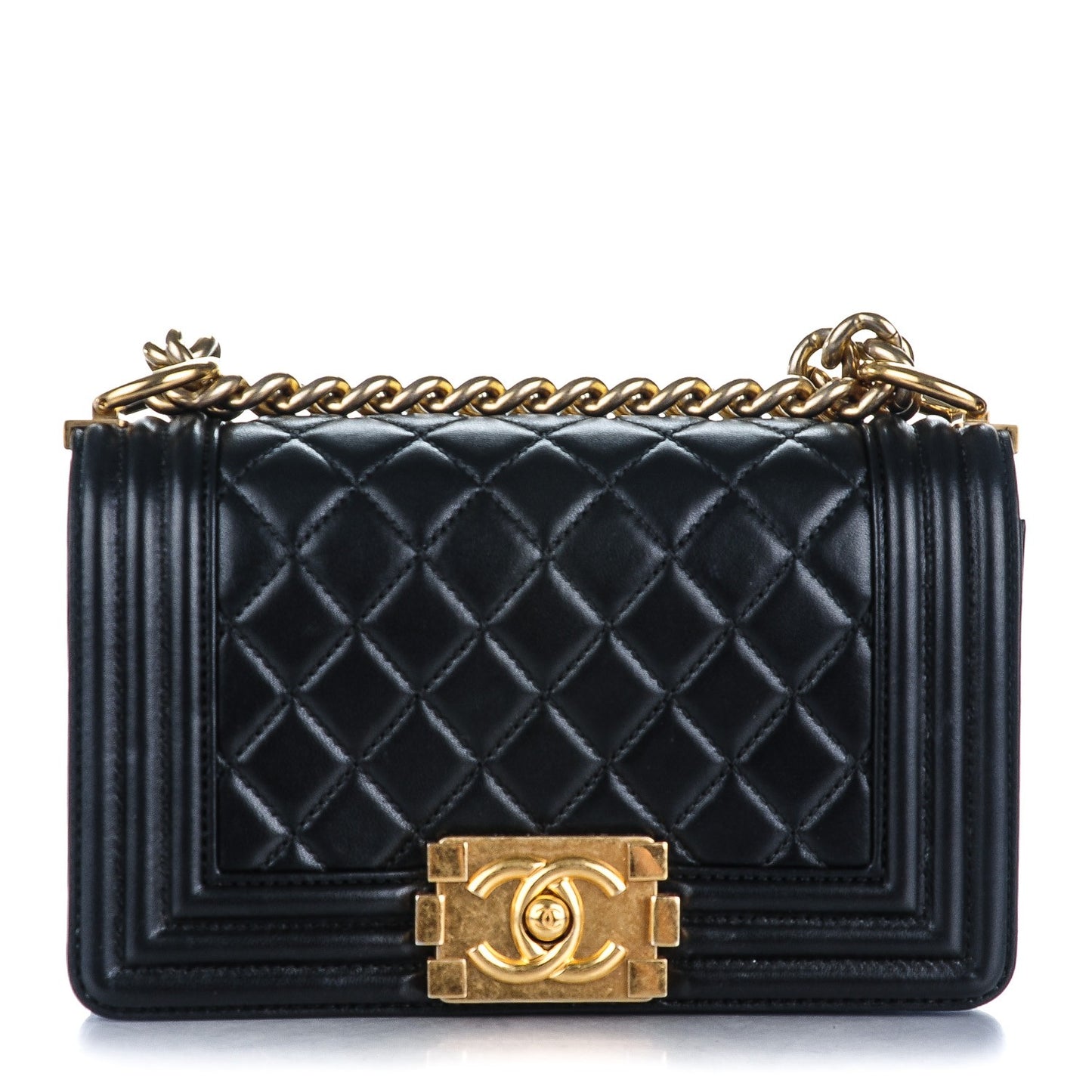 Lambskin Quilted Small Boy Flap Black