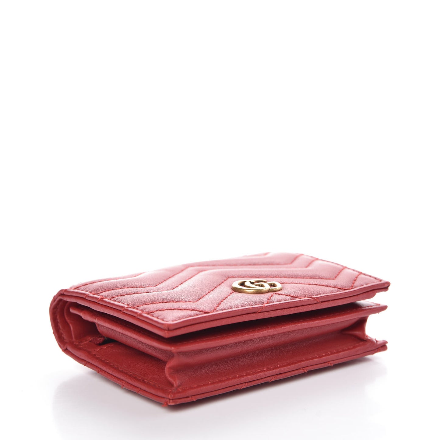 Calfskin Matelasse GG Marmont Card Case Wallet Hibiscus Red