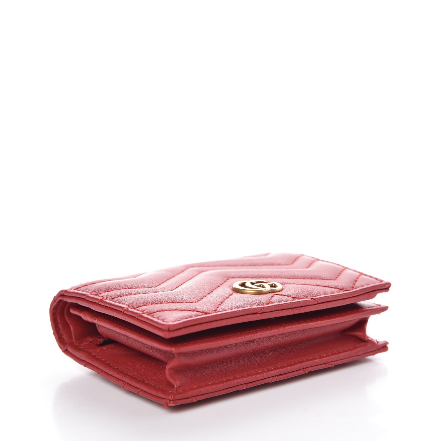 Gucci Calfskin Matelasse GG Marmont Card Case Wallet Hibiscus Red 4 of 8