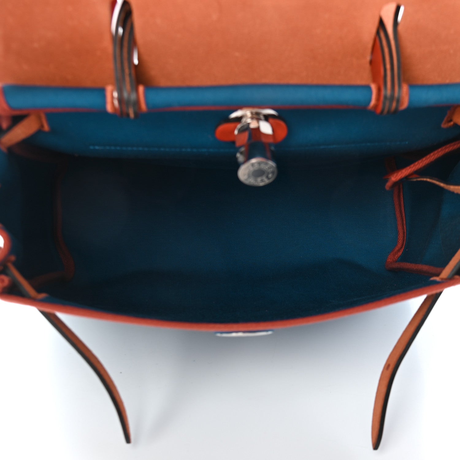 Hermes Military Toile Vache Hunter Herbag Zip Retourne 31 PM Bleu Outremer Cuivre 6 of 10