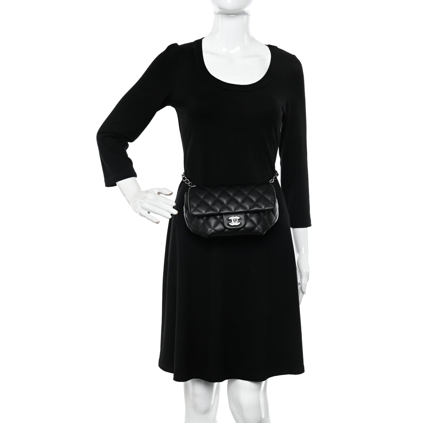Calfskin Quilted CC Uniform Flap Belt Bag Black