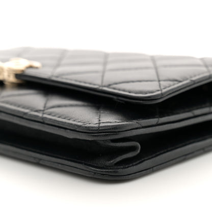 Chanel Lambskin Quilted Top Handle Wallet On Chain WOC Black 10 of 12