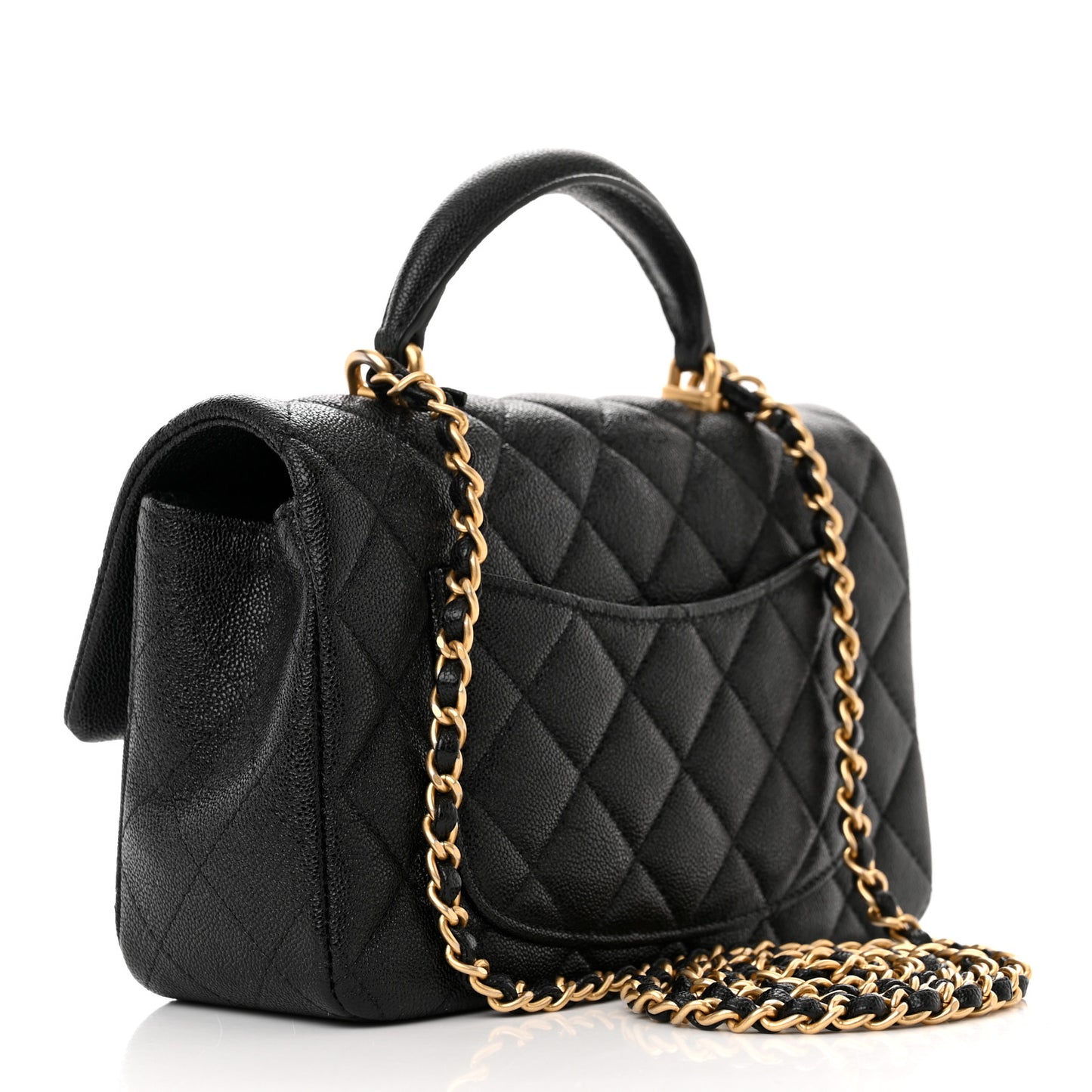 Caviar Quilted Mini Top Handle Rectangular Flap Black