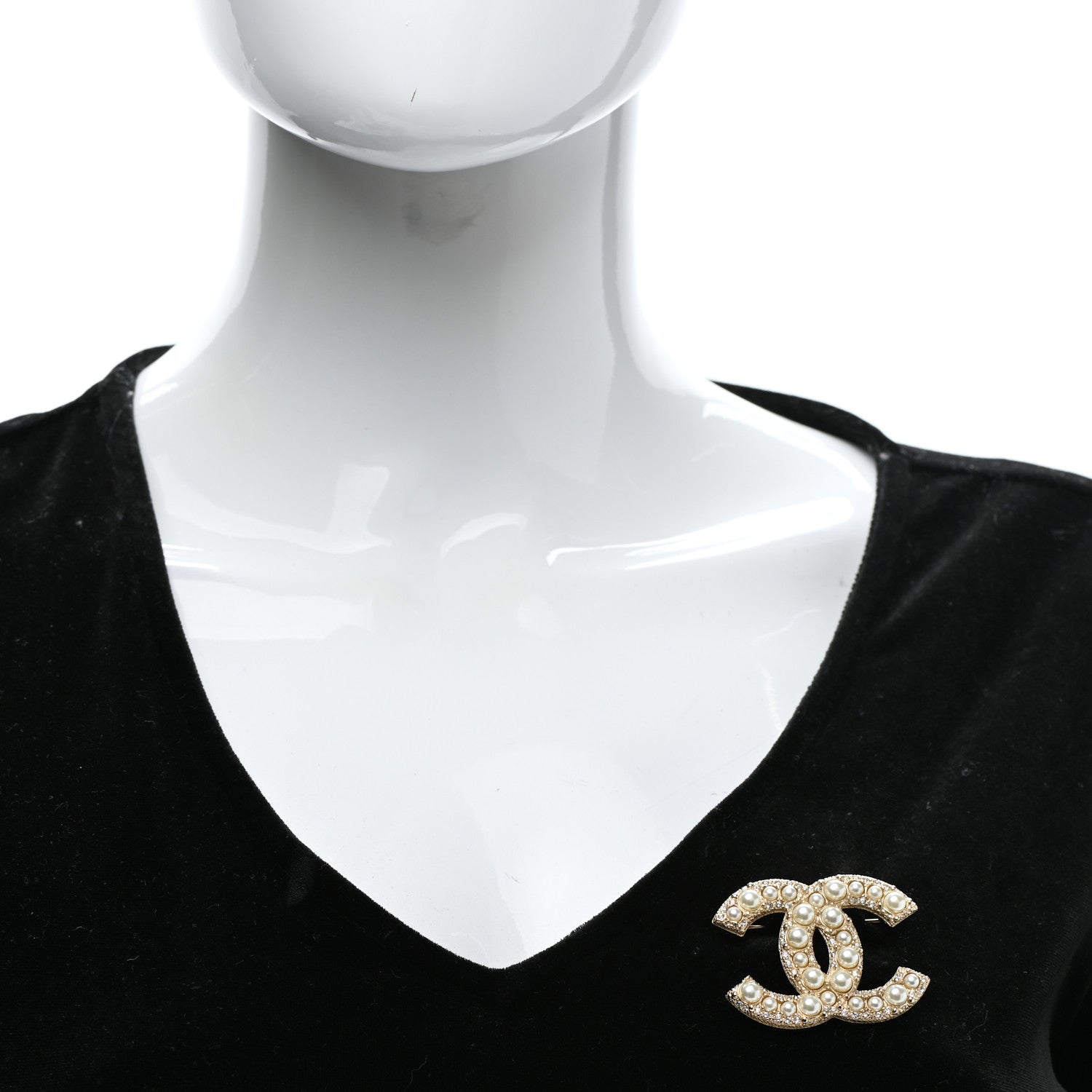 Chanel Metal Crystal Graduated Pearl CC Brooch Gold 2 of 5