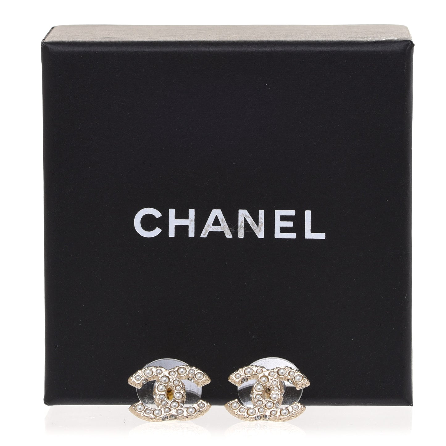 Pearl Crystal CC Earrings Light Gold