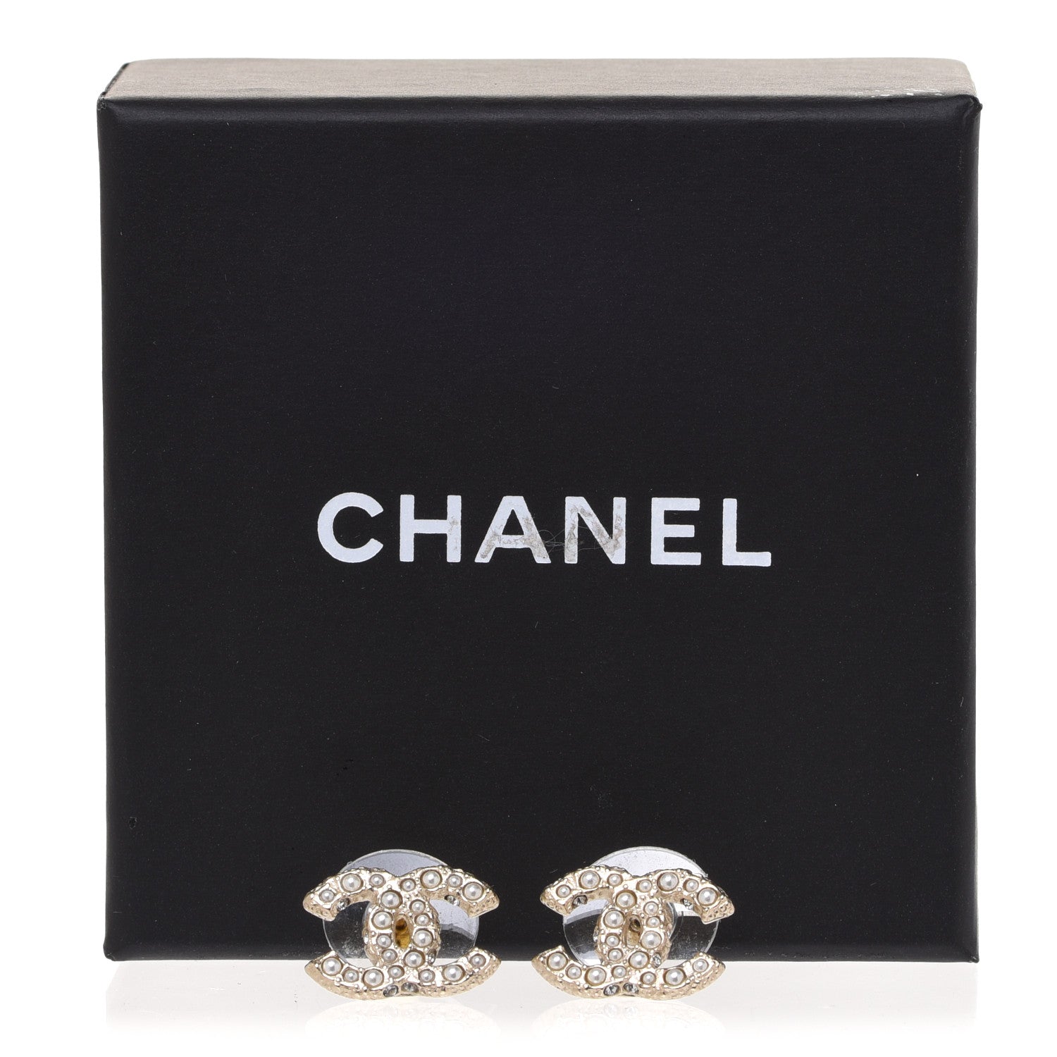 Chanel Pearl Crystal CC Earrings Light Gold 5 of 5