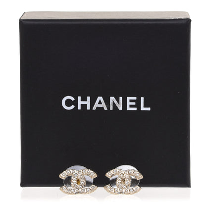 Chanel Pearl Crystal CC Earrings Light Gold 5 of 5
