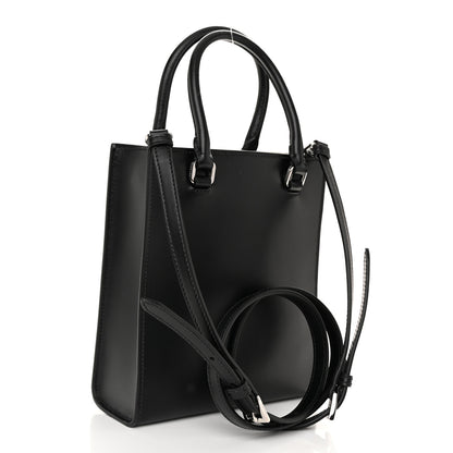 Prada Soft Calfskin Triangle Logo Embossed Small Double Handle Crossbody Tote Black 3 of 10