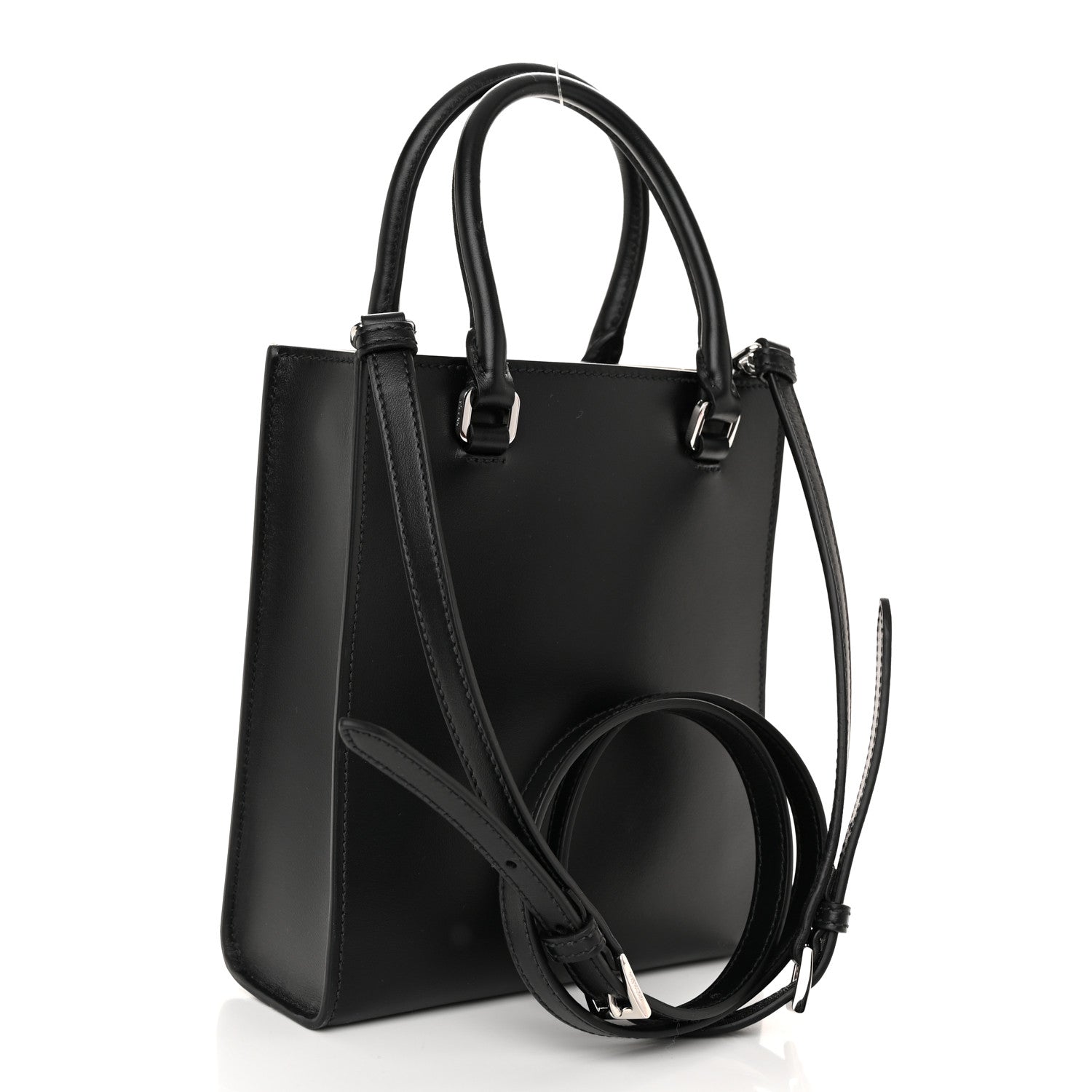 Prada Soft Calfskin Triangle Logo Embossed Small Double Handle Crossbody Tote Black 3 of 10