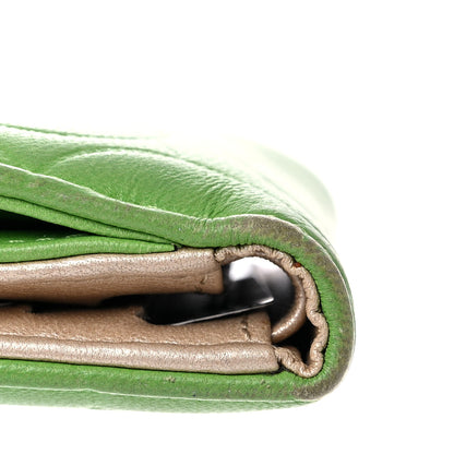 Chanel Lambskin Camellia Embossed Compact French Flap Wallet Green 8 of 21