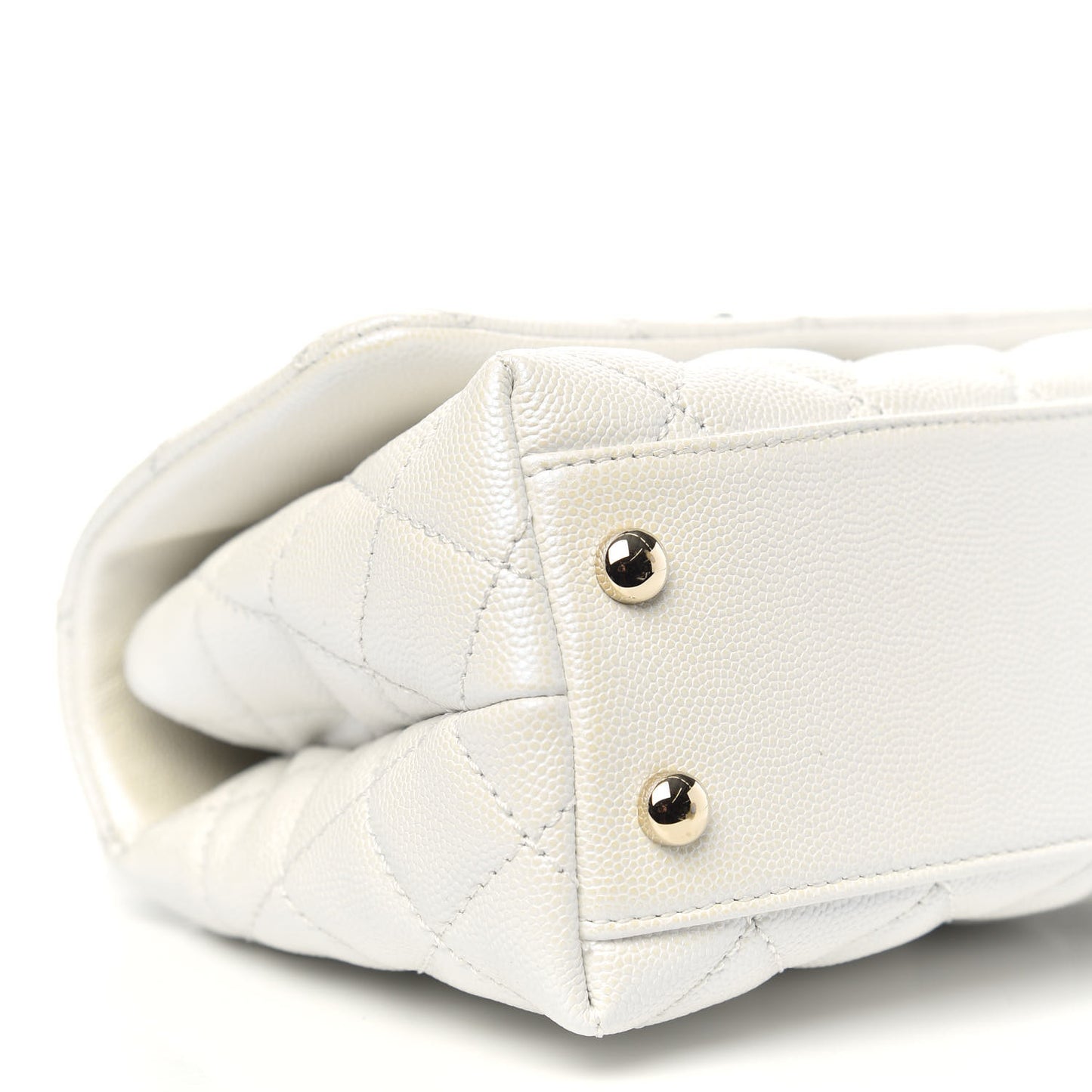 Iridescent Caviar Quilted Extra Mini Coco Handle Flap White