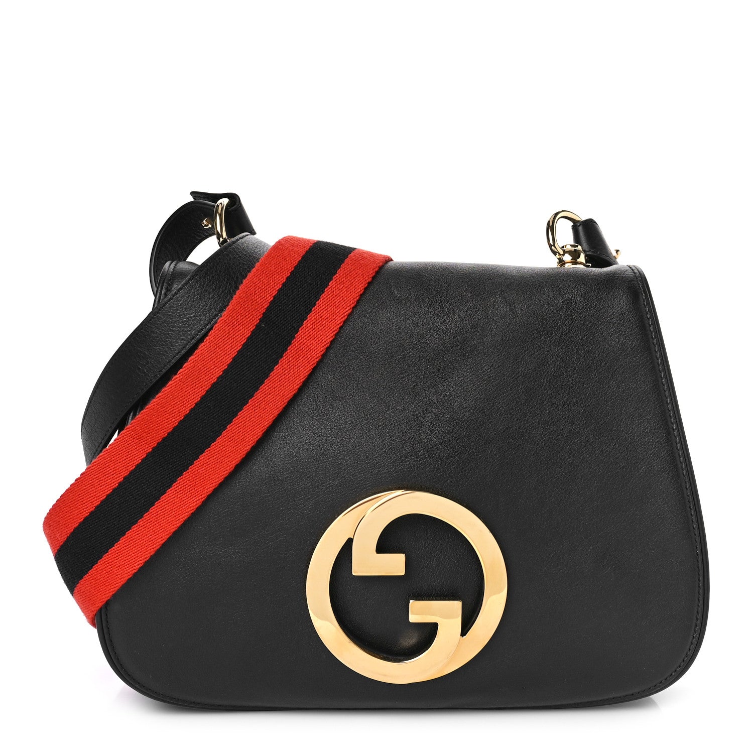 Gucci Roxy Calfskin Web Medium Blondie Shoulder Flap Bag Black 1 of 10