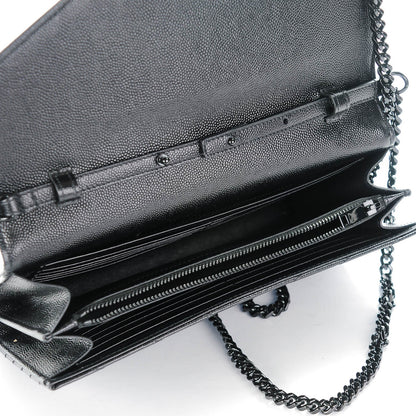 Saint Laurent Grain De Poudre Matelasse Chevron Medium Monogram Chain Wallet Black 5 of 7