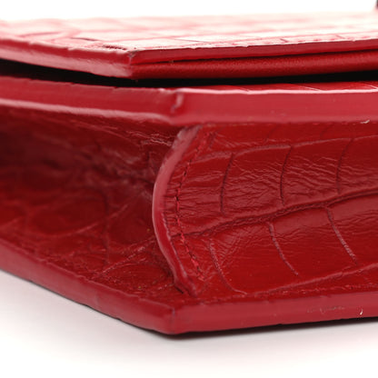 Saint Laurent Calfskin Crocodile Embossed Kate Monogram Tassel Chain Wallet Red 9 of 11