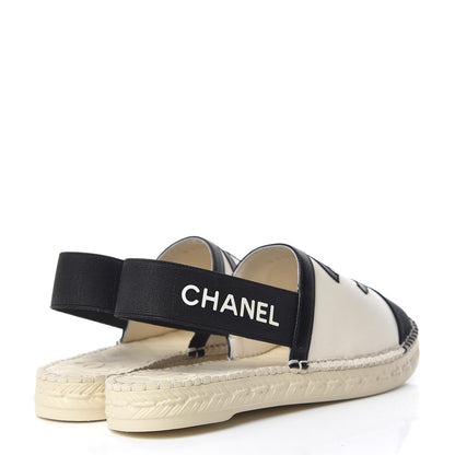 Chanel Lambskin Grosgrain CC Slingback Espadrilles 37 Black White 4 of 9