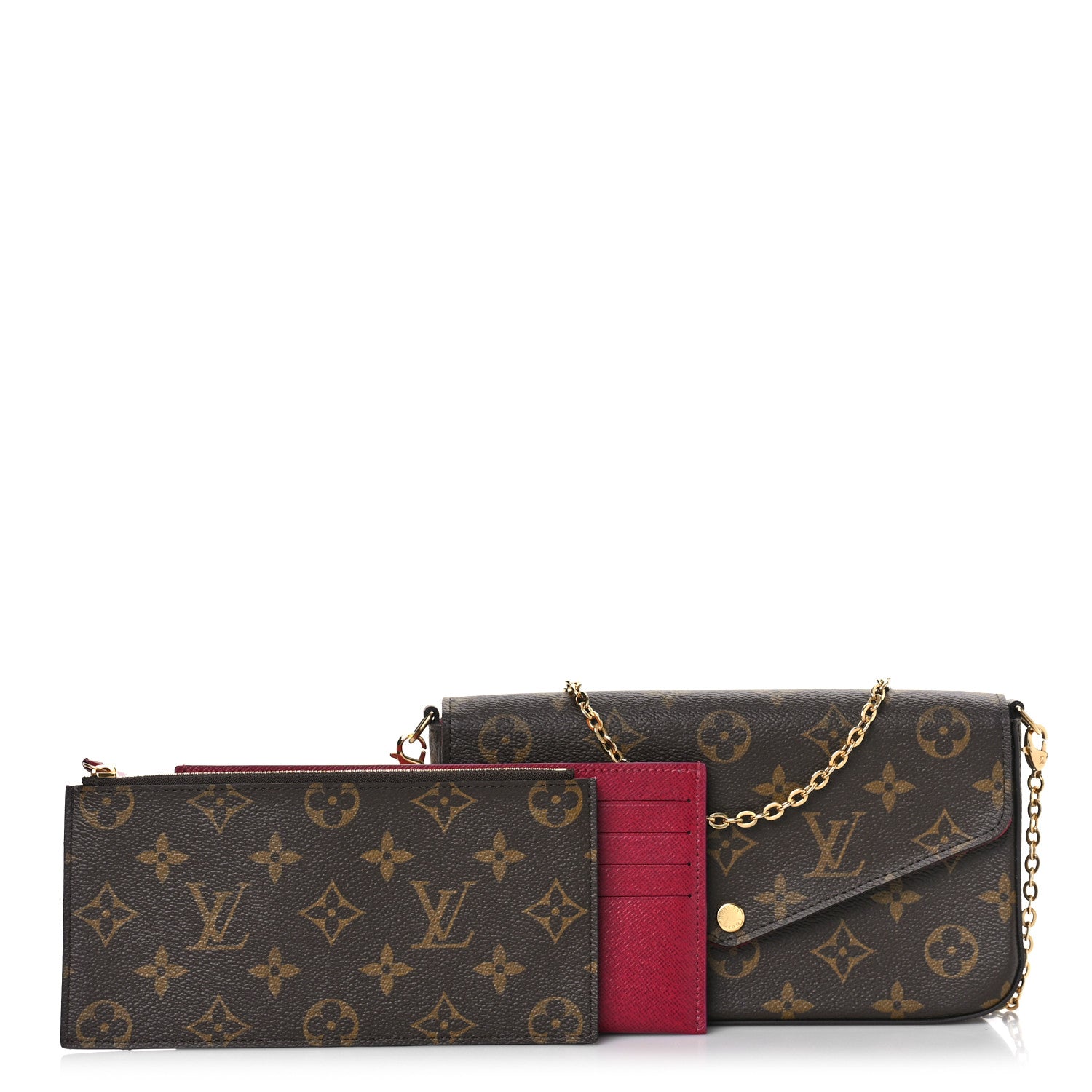 Louis Vuitton Monogram Pochette Felicie Chain Wallet Fuchsia 1 of 11
