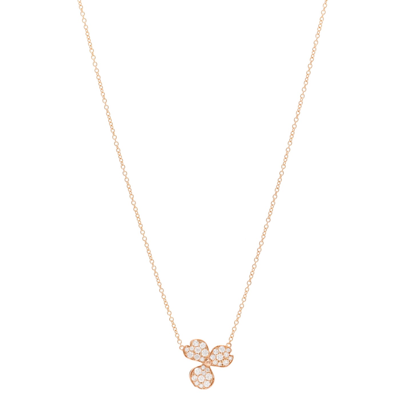 18K Rose Gold Diamond Paper Flowers Pave Pendant Necklace