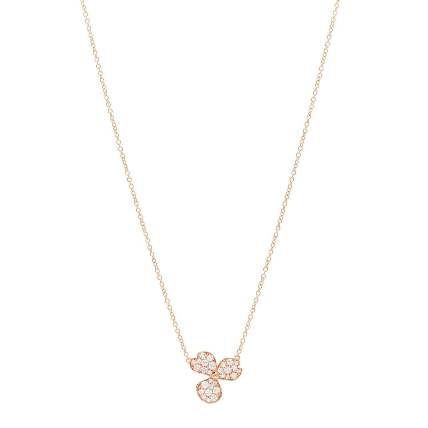 Tiffany 18K Rose Gold Diamond Paper Flowers Pave Pendant Necklace 1 of 4