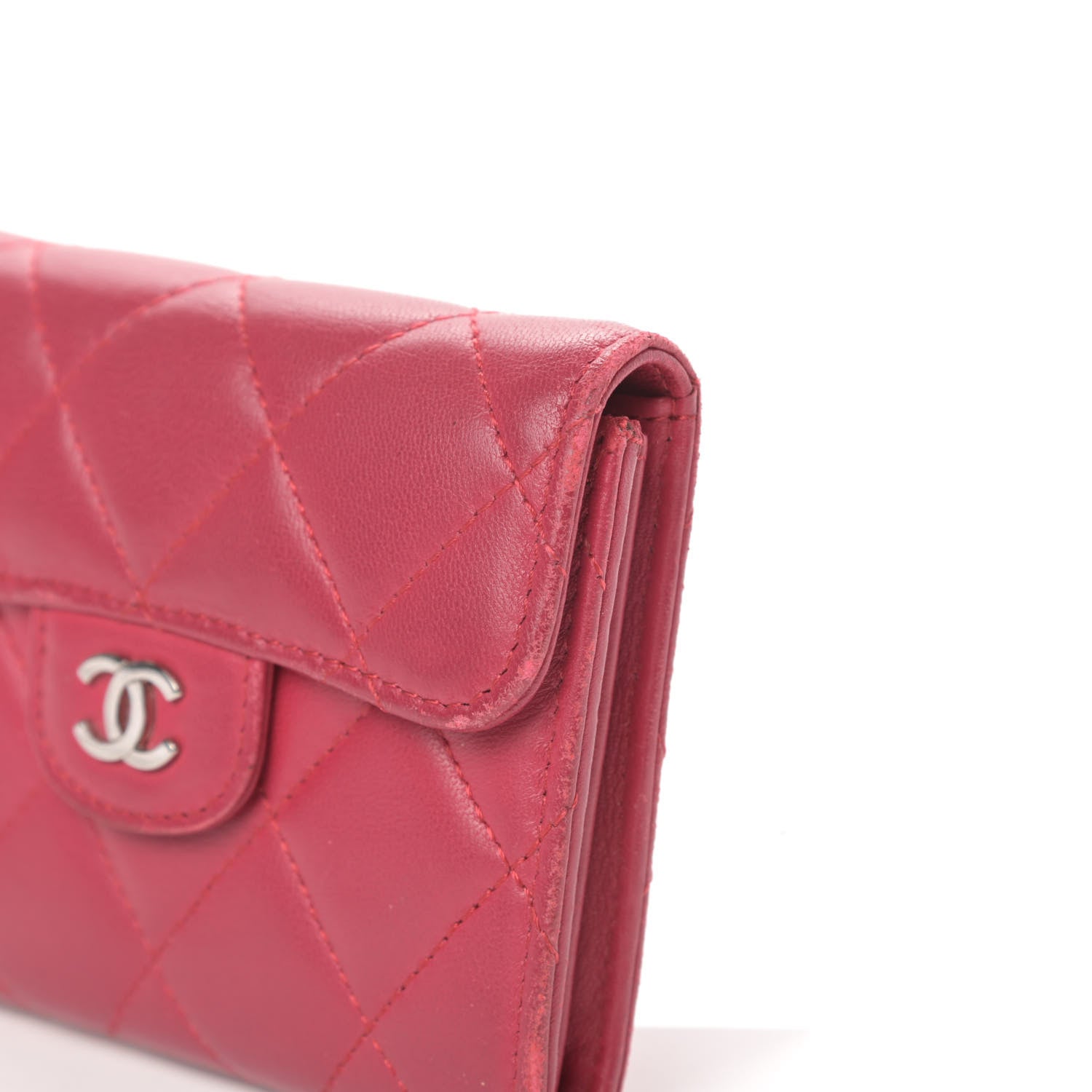 Chanel Lambskin Quilted Flap Card Holder Wallet Dark Pink 10 of 12