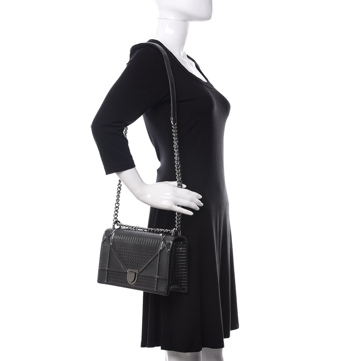 Metallic Patent Micro-Cannage Medium Diorama Flap Bag Onyx Black