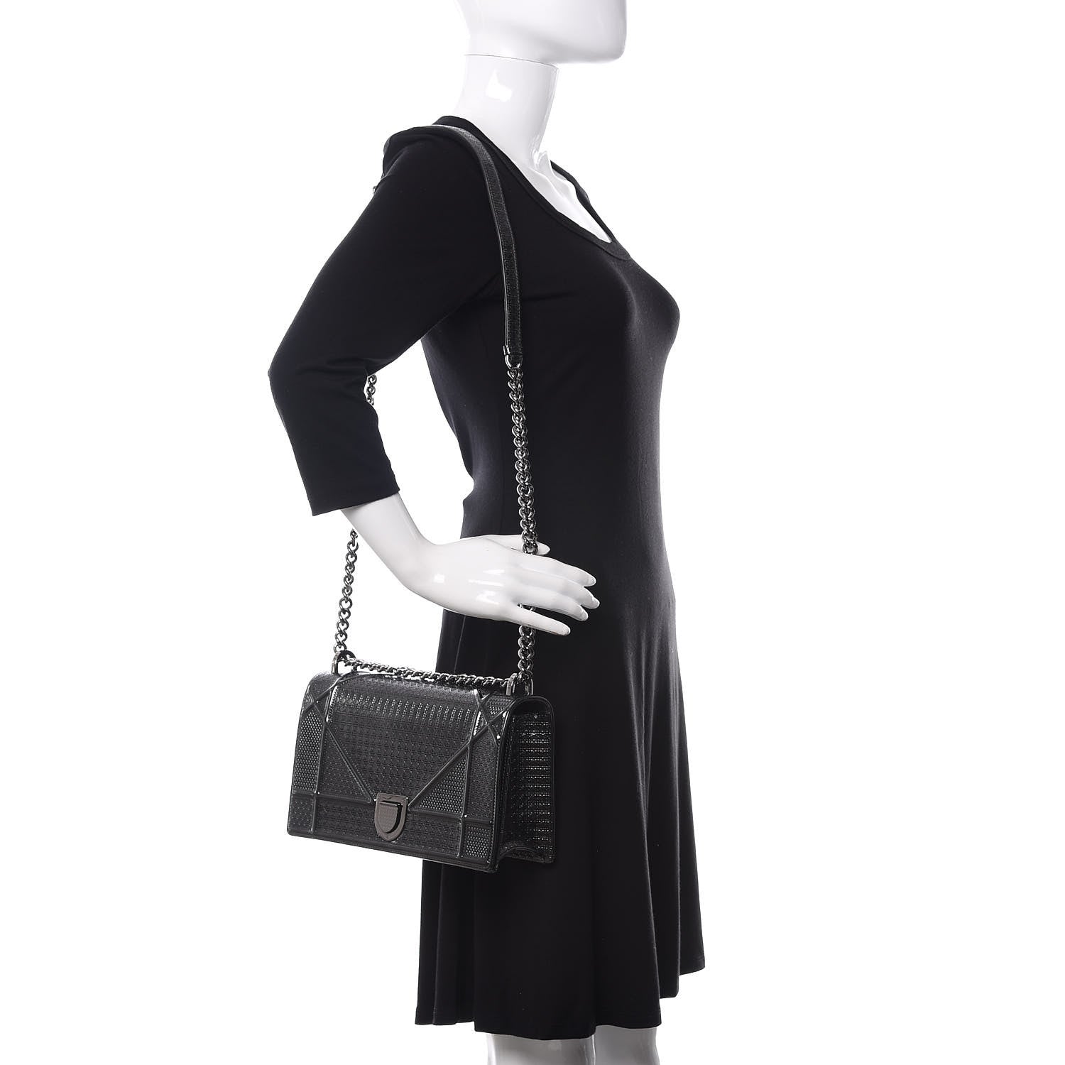 Christian Dior Metallic Patent Micro-Cannage Medium Diorama Flap Bag Onyx Black 2 of 9