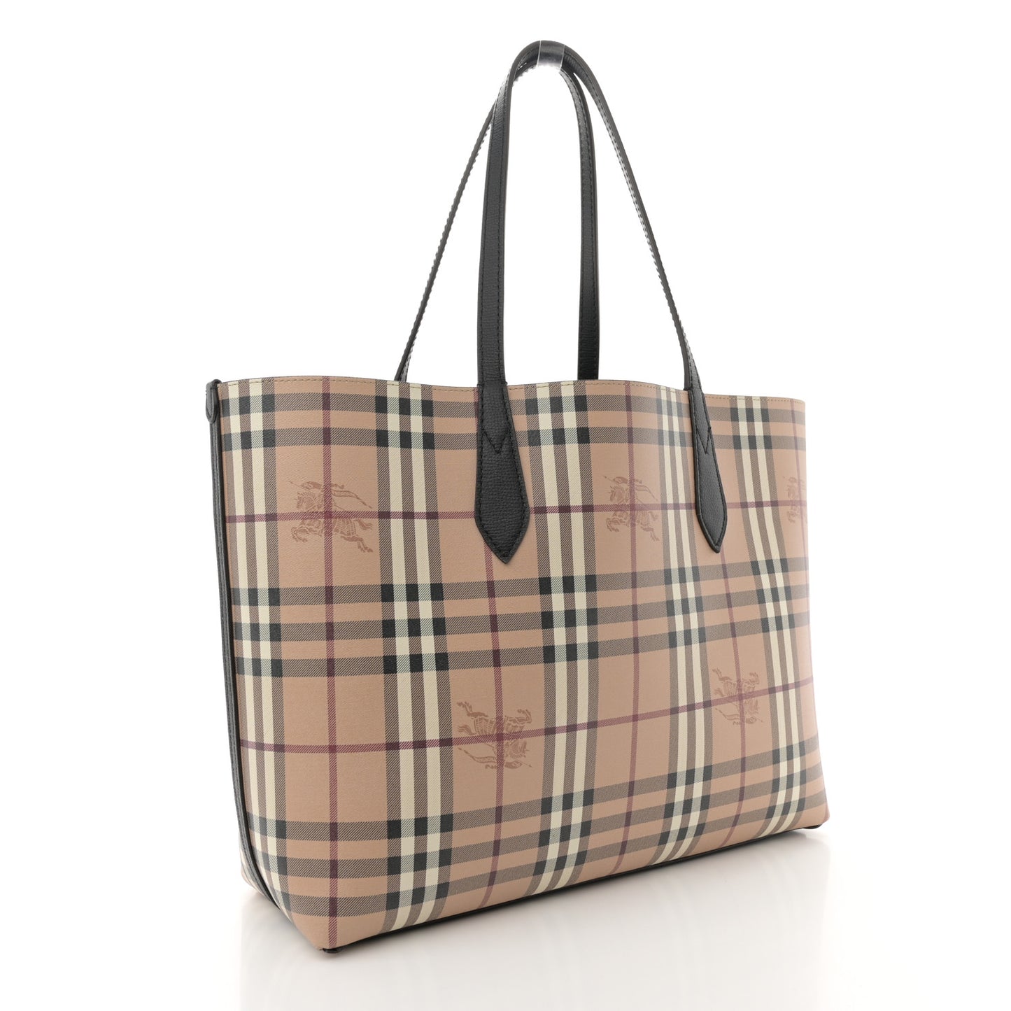 Grainy Calfskin Haymarket Check Medium Reversible Tote Black
