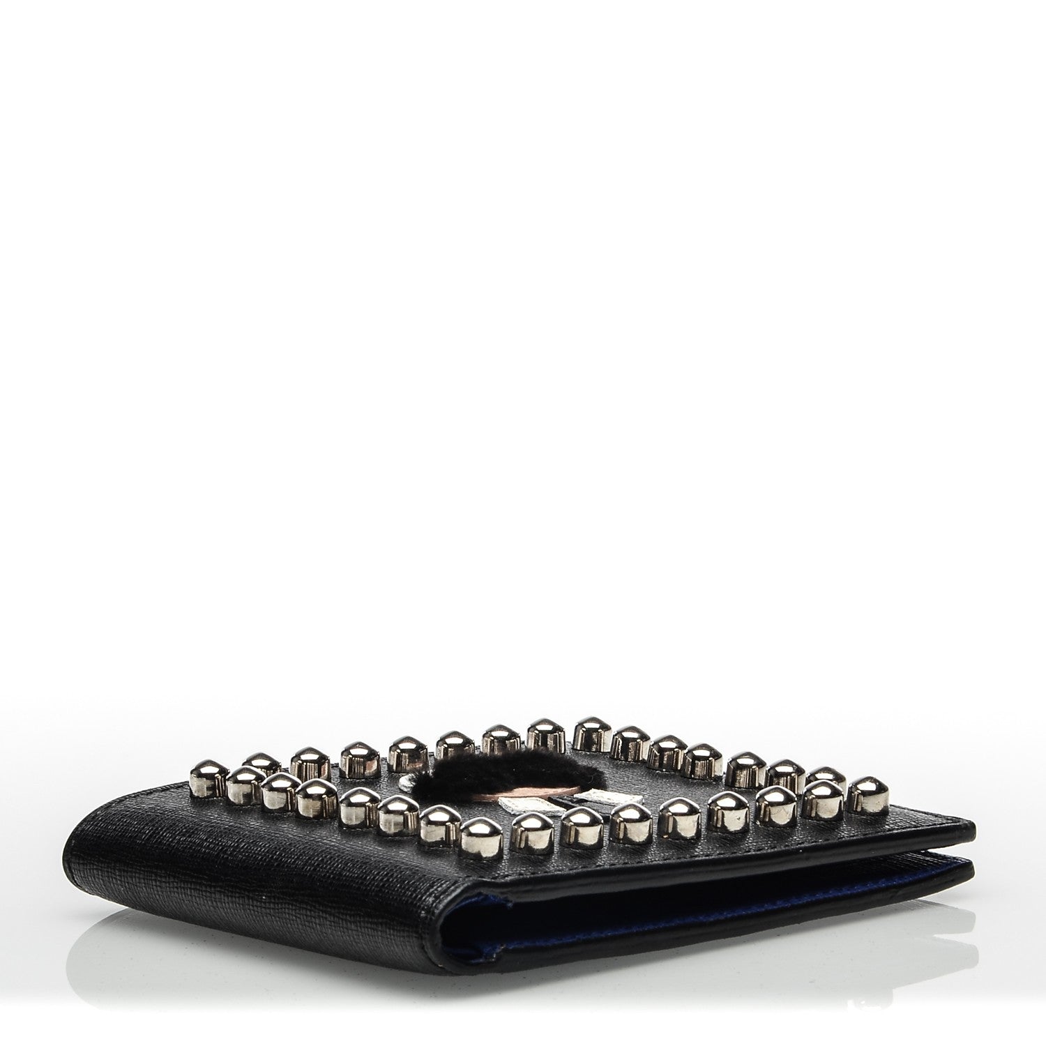 Fendi Vitello Elite Flamingo Mink Karlito Studded Bi-Fold Wallet Black White Plaster 4 of 9