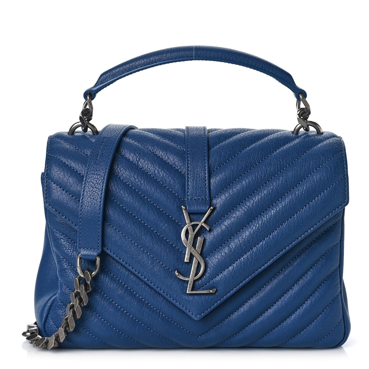 Saint Laurent Sheepskin Matelasse Chevron Monogram Medium College Bag Royal Blue 1 of 10