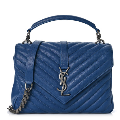 Saint Laurent Sheepskin Matelasse Chevron Monogram Medium College Bag Royal Blue 1 of 10
