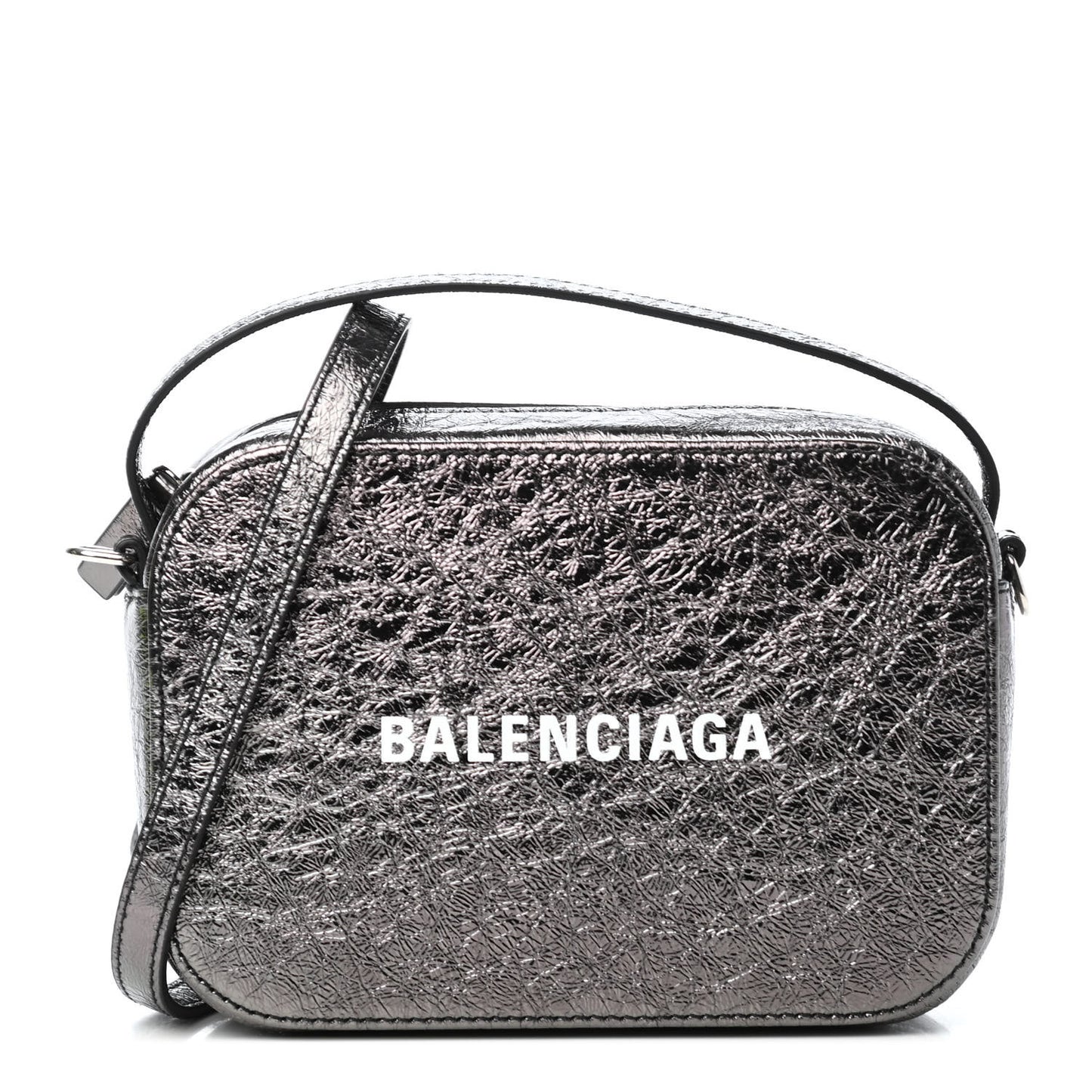 Metallic Textured Calfskin XS Everyday Camera Bag with Handle Black