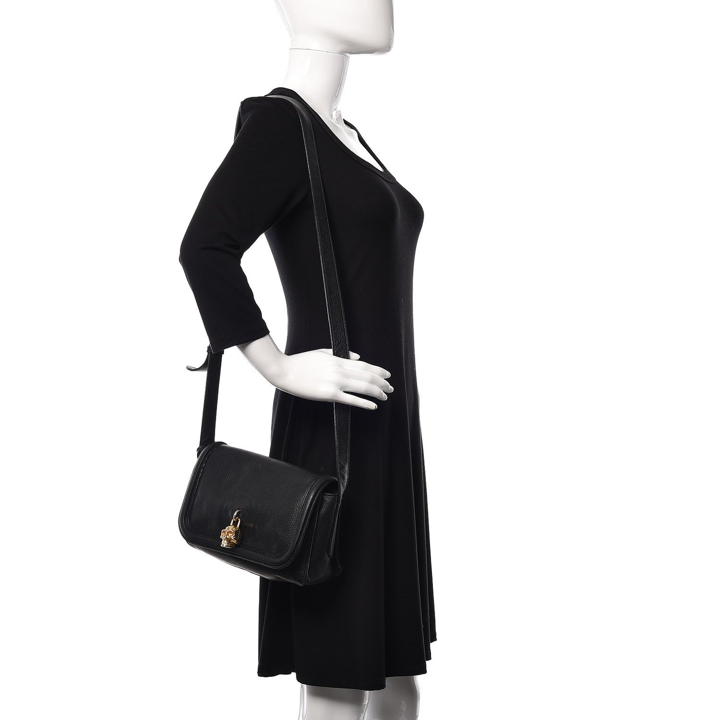 Grained Calfskin Padlock Crossbody Bag Black