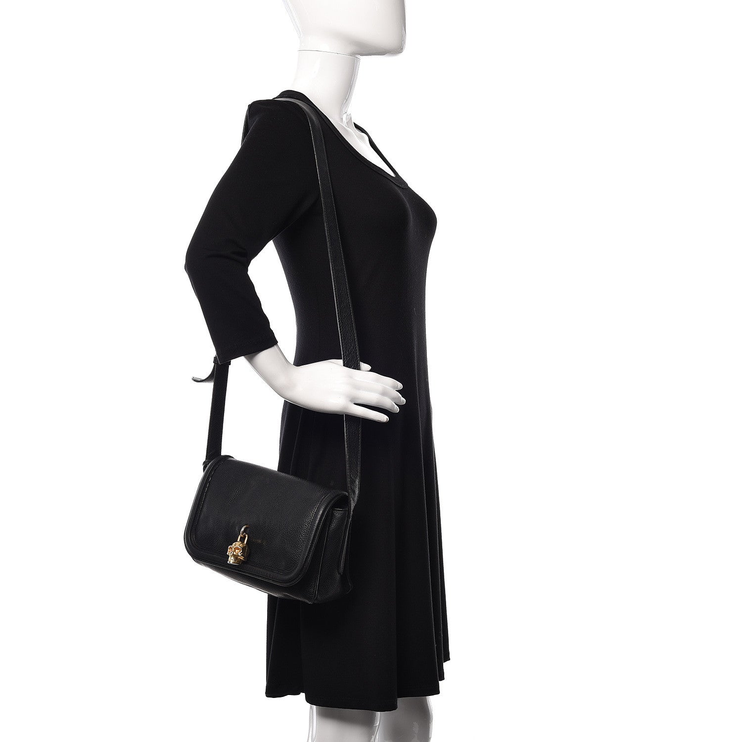 Alexander McQueen Grained Calfskin Padlock Crossbody Bag Black 2 of 13