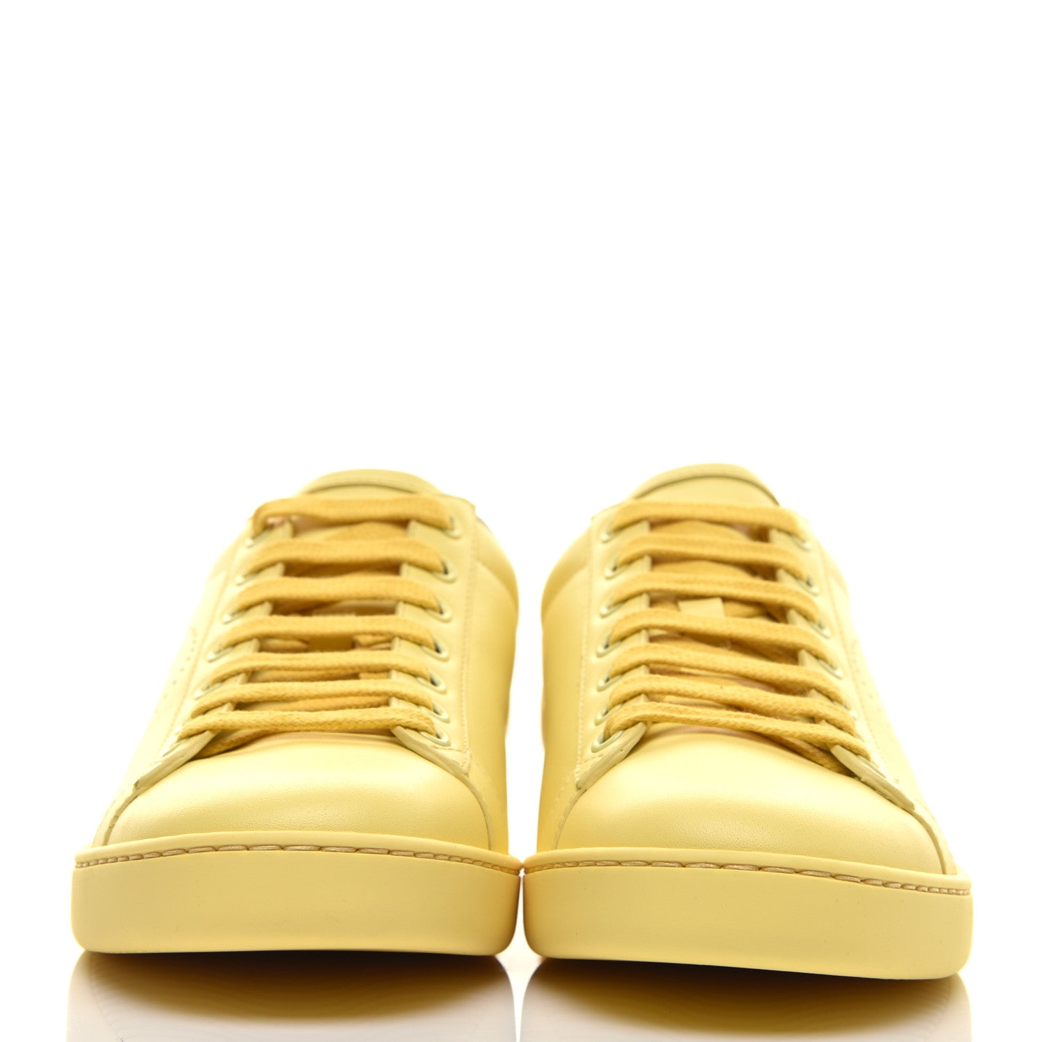 Gucci Calfskin Interlocking G Perforated Womens Ace Sneakers 38.5 Banana Straw Yellow 2 of 9