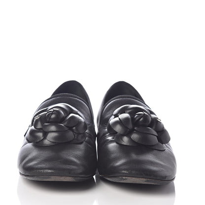 Chanel Lambskin Camellia Moccasin Flats 36.5 Black 2 of 7