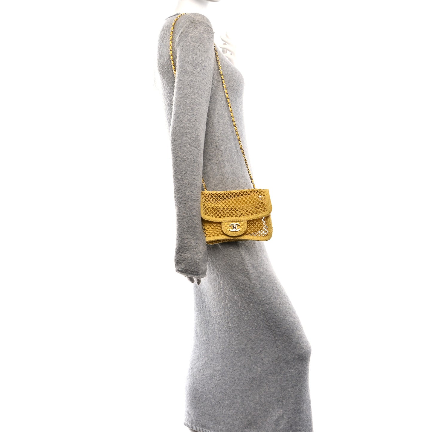 Mesh Macrame Small Flap Bag Yellow