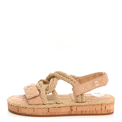 Chanel Cord Lambskin Quilted Logo Mules 37 Beige 1 of 8